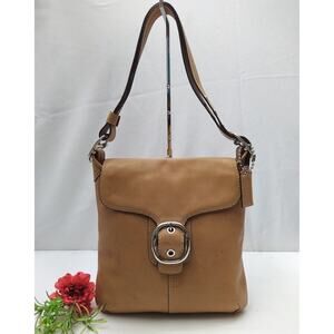 Coach Bleecker Brown Tan Leather Buckle Convertible Crossbody Shoulder Bag